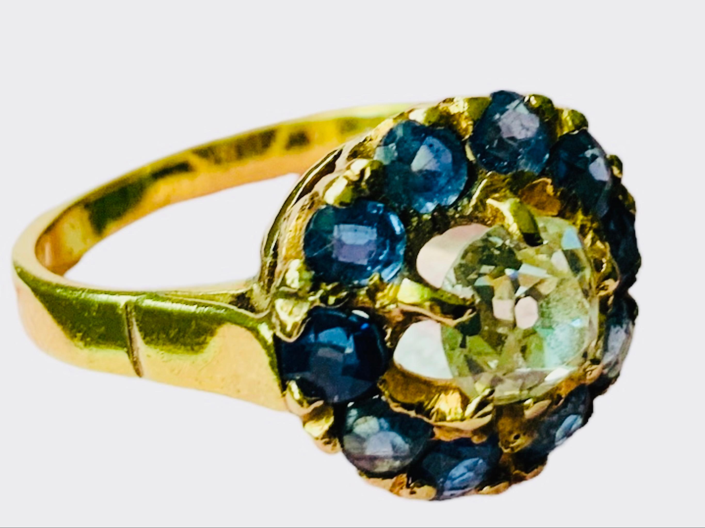 Anello a grappolo con diamante e iolite in oro 18k in vendita 10