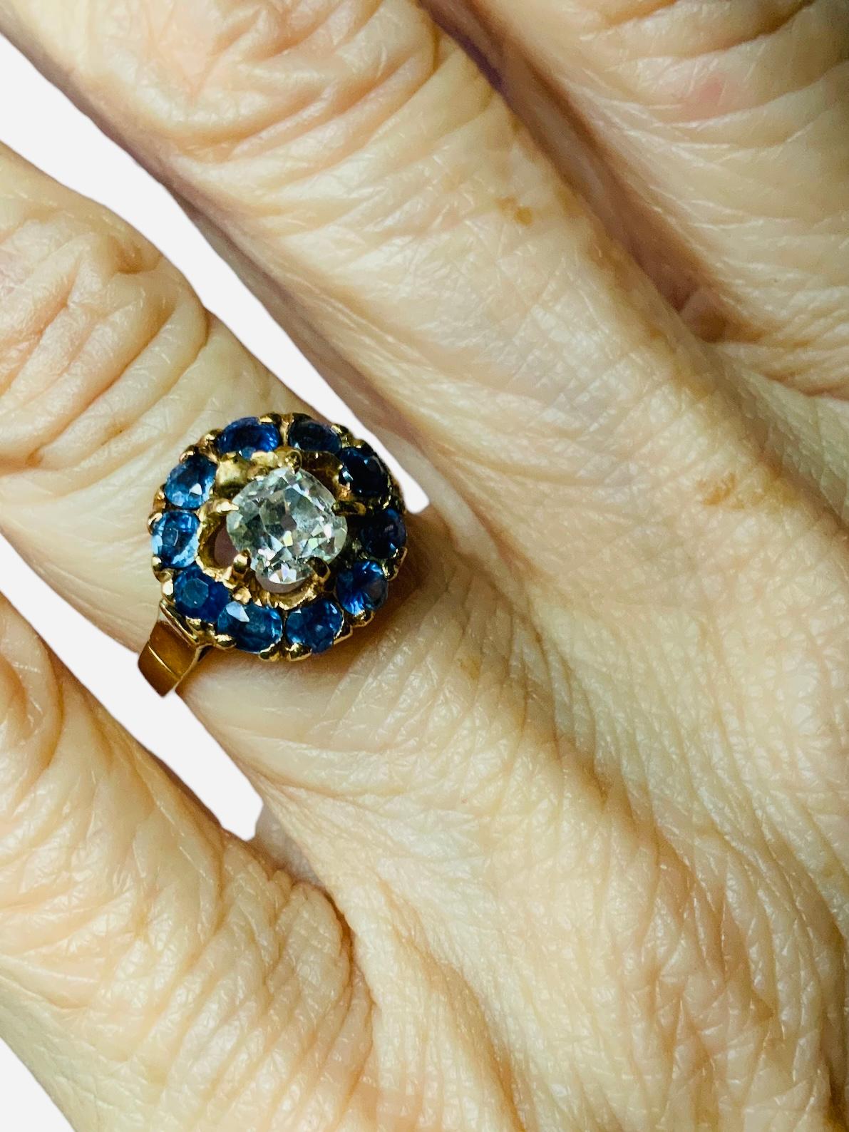 Anello a grappolo con diamante e iolite in oro 18k in vendita 12