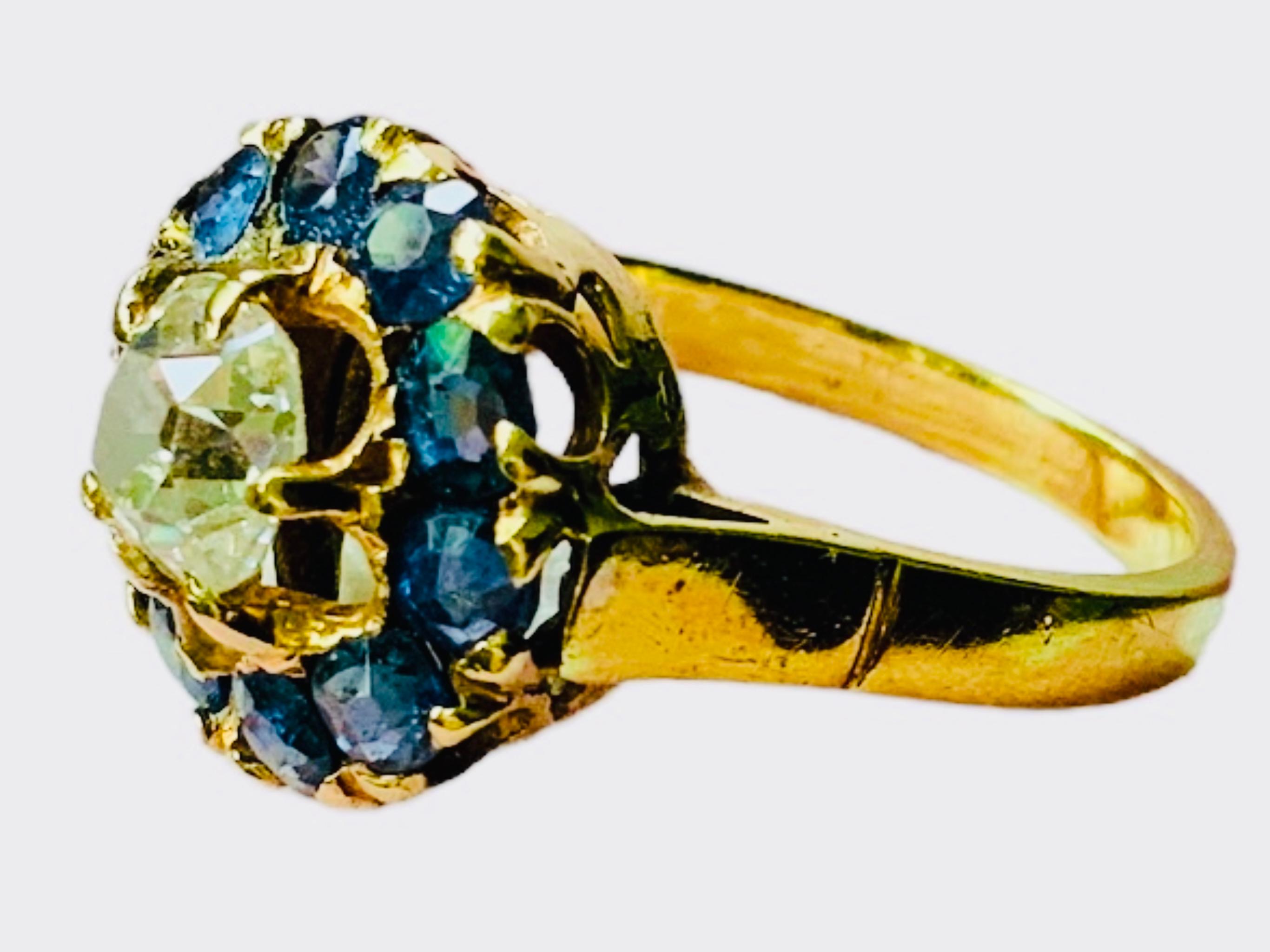 da uomo o donna Anello a grappolo con diamante e iolite in oro 18k in vendita