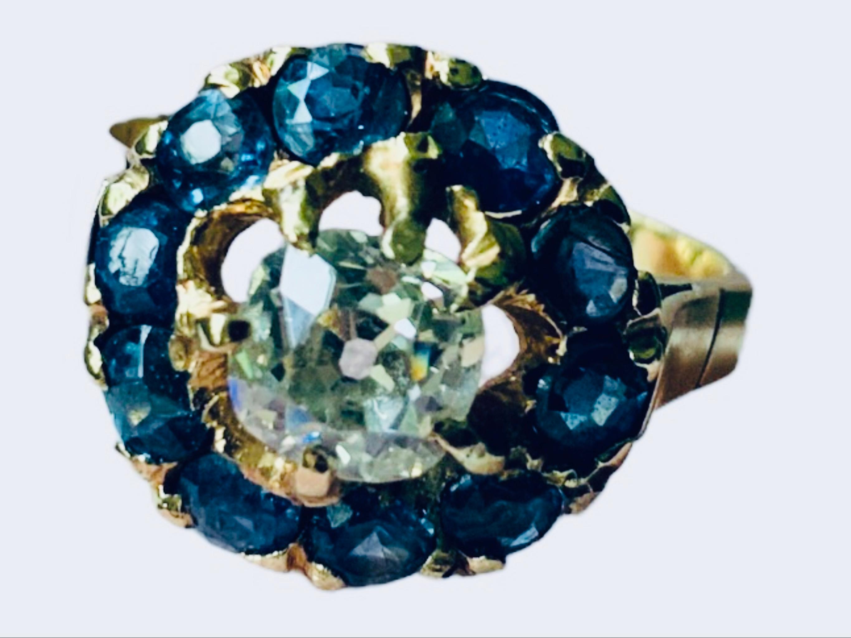 Anello a grappolo con diamante e iolite in oro 18k in vendita 1