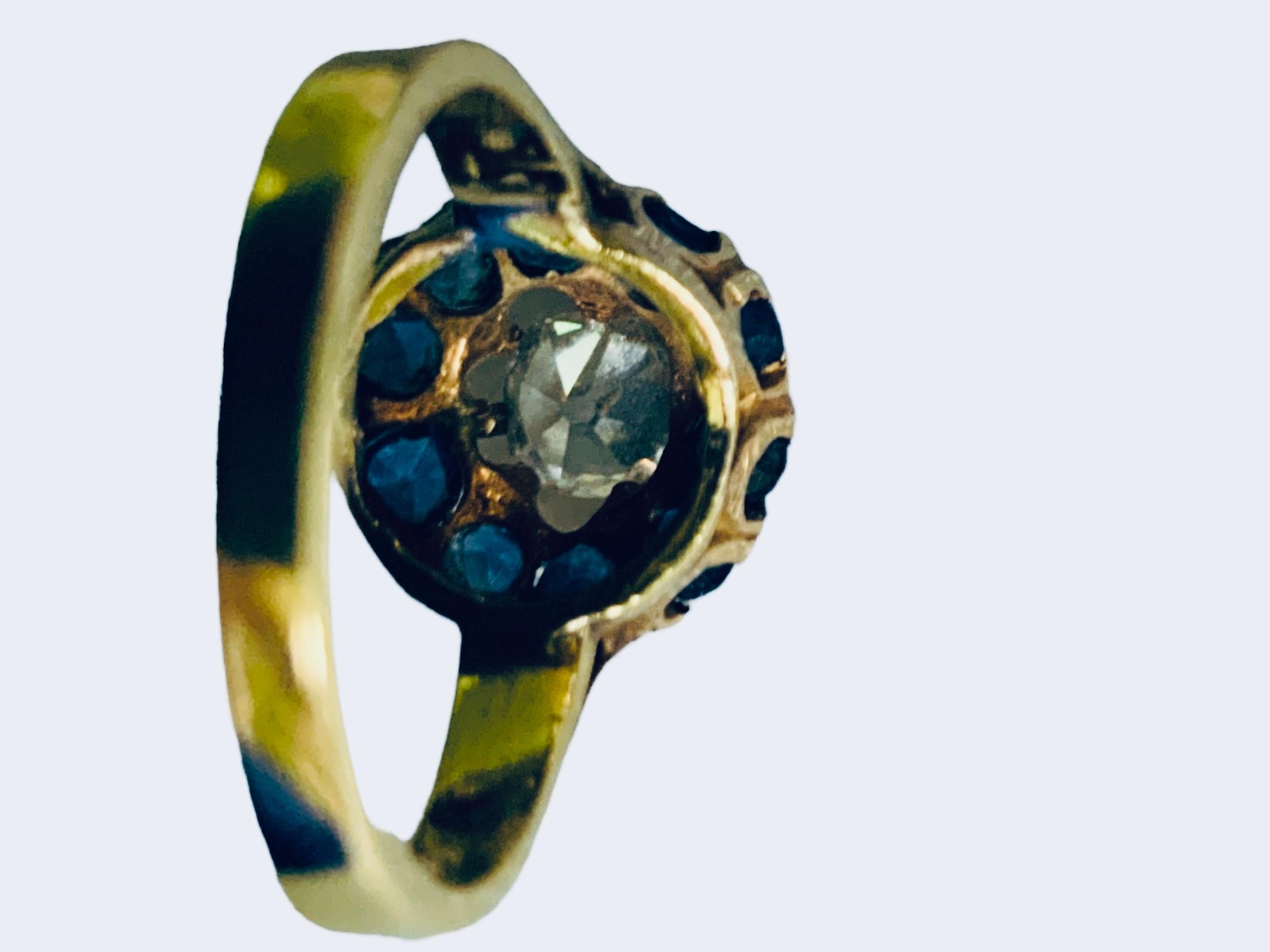 Anello a grappolo con diamante e iolite in oro 18k in vendita 2