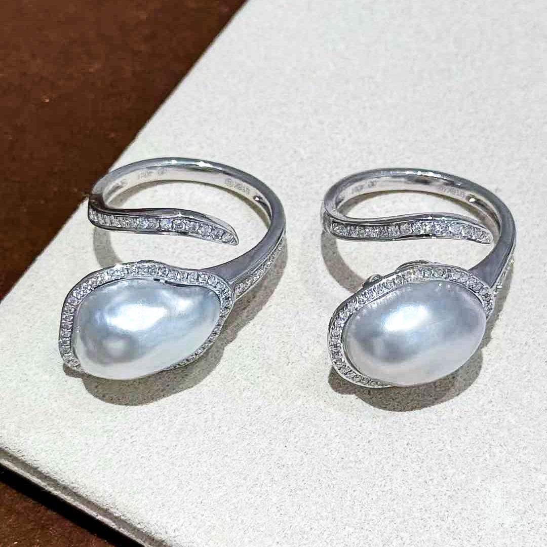 18k Gold Diamond KESHI Aurora 10x14.5mm South Sea Pearl Ring 4