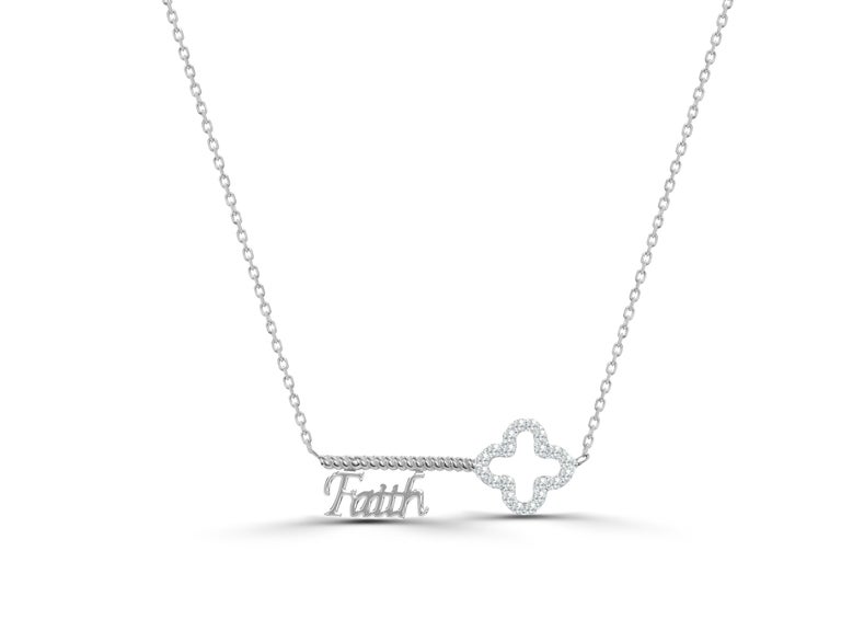 18k Gold Diamond Key Necklace Diamond Faith Necklace For Sale at 1stDibs