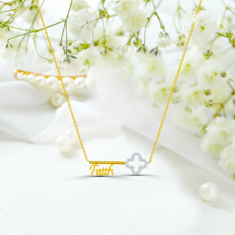 18k Gold Diamond Key Necklace Diamond Faith Necklace For Sale at 1stDibs
