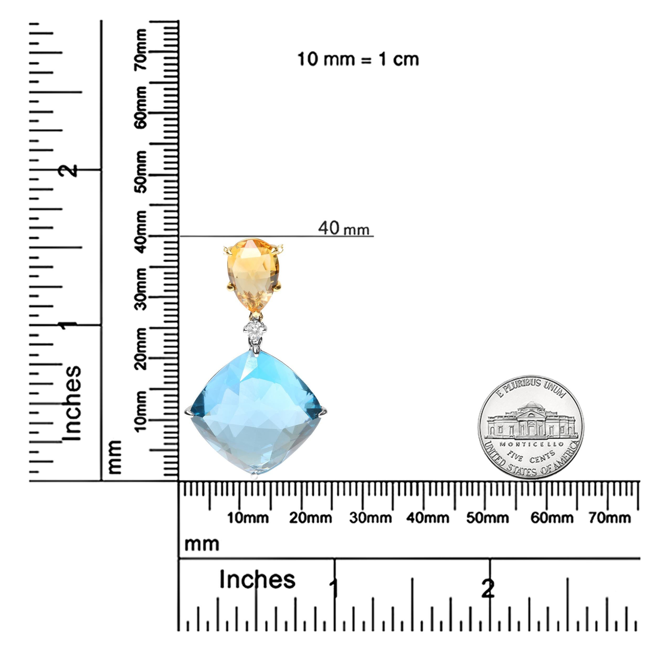 18K White Gold Diamond & Lemon Quartz & Blue Topaz Gemstone Pendant Necklace In New Condition For Sale In New York, NY