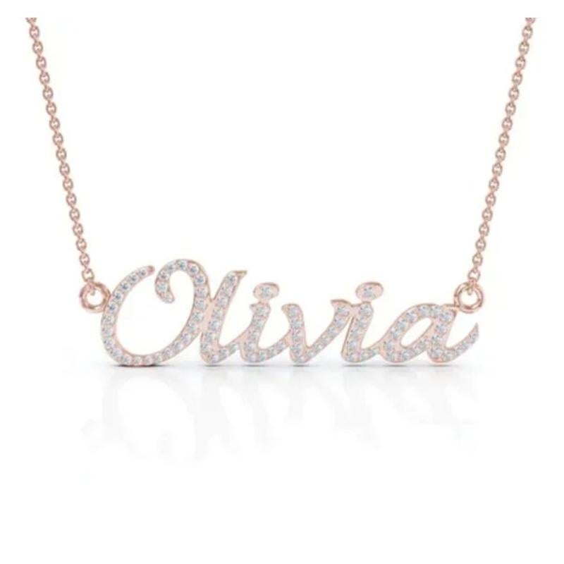 Round Cut Creative Round Diamond 18K Gold Letter Name Necklace For Sale