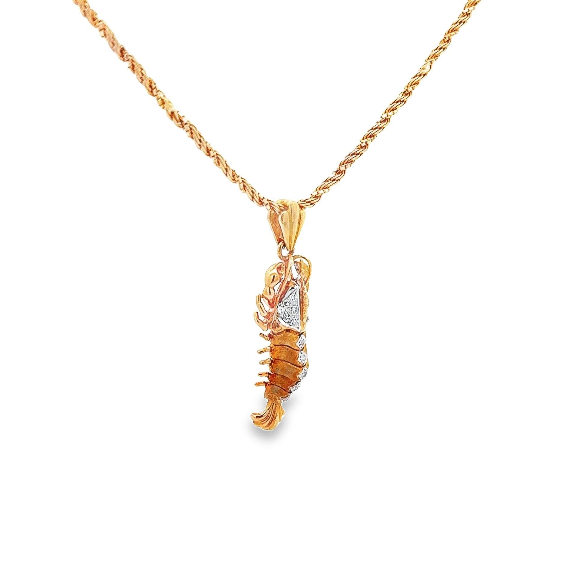 Unleash your bold and daring style with this spectacular lobster pendant, a statement piece that will inspire others. The lobster is meticulously crafted from 18k yellow gold with the addition of 0.17 carats round brilliant-cut diamonds on the body