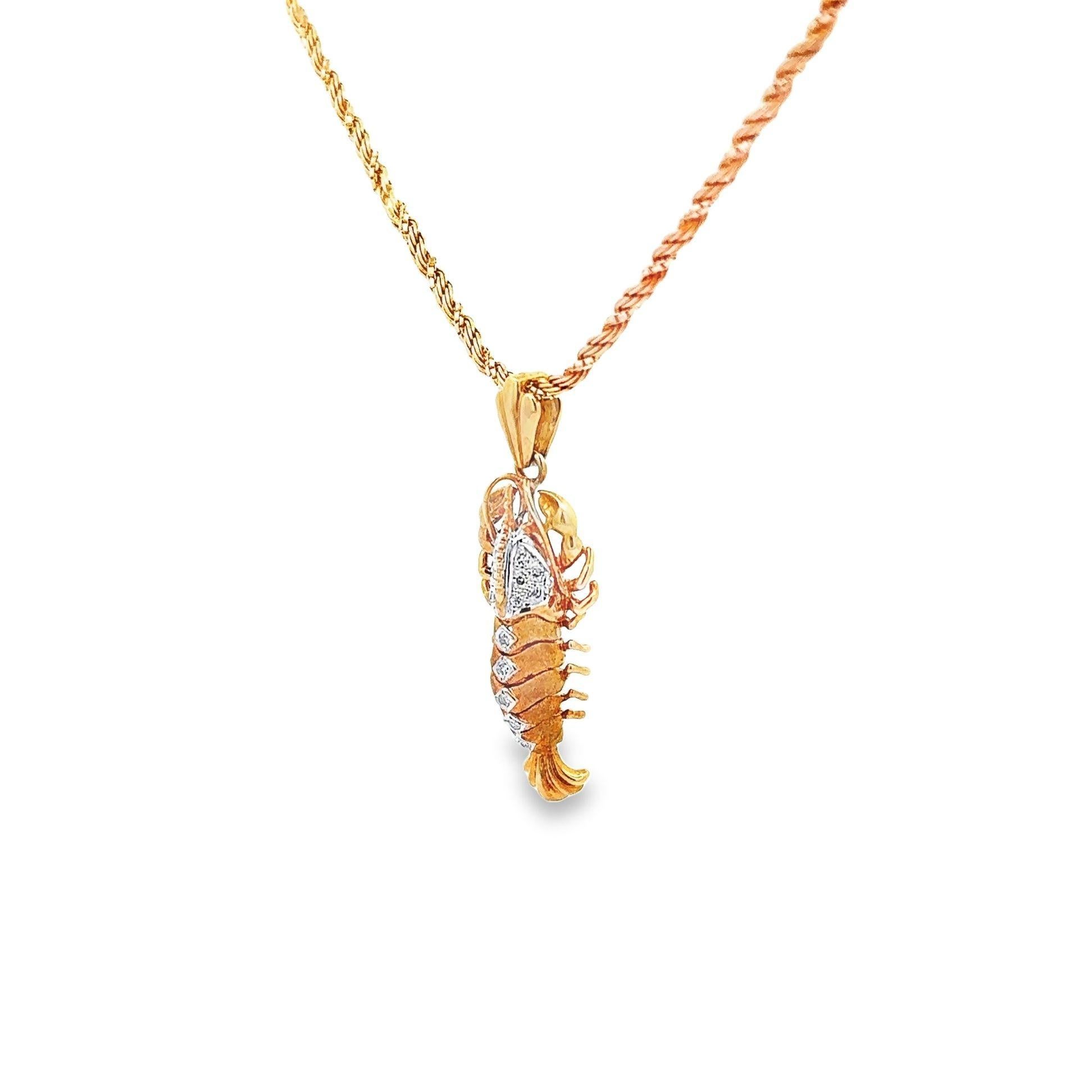 Round Cut 18K Gold Diamond Lobster Pendant For Sale