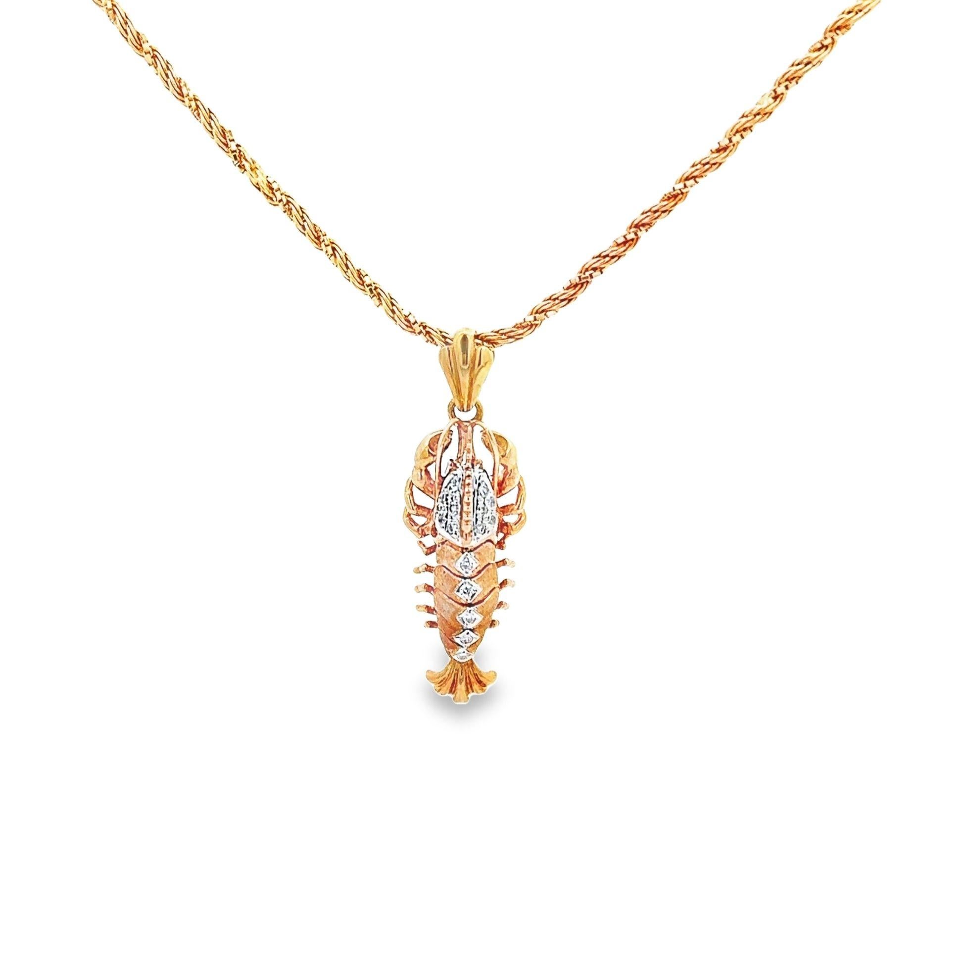18K Gold Diamond Lobster Pendant In New Condition For Sale In Beverly Hills, CA