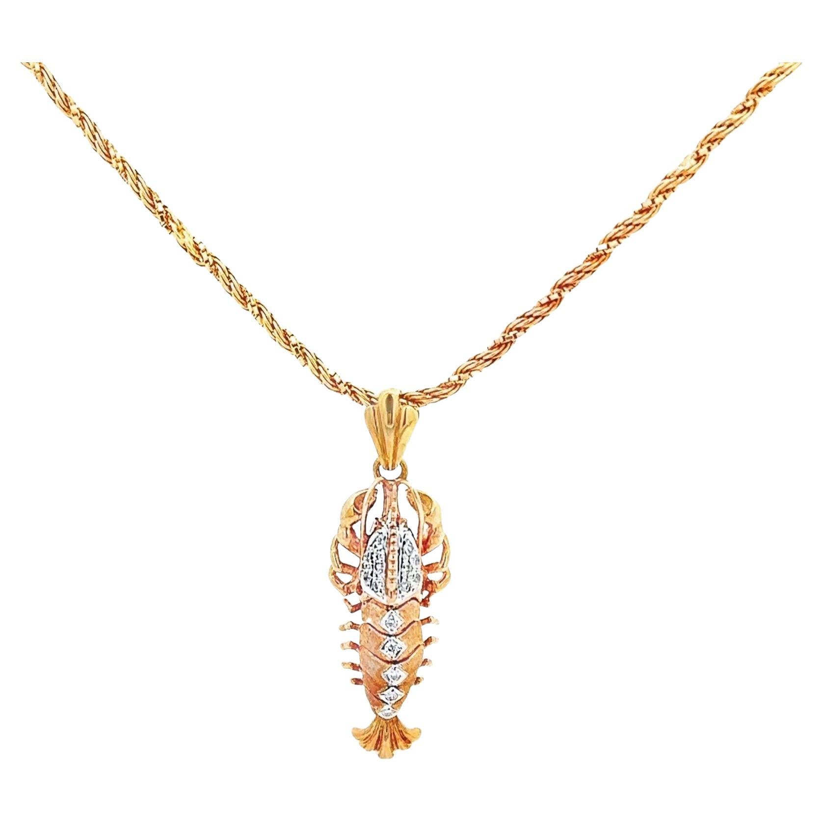 18K Gold Diamond Lobster Pendant For Sale