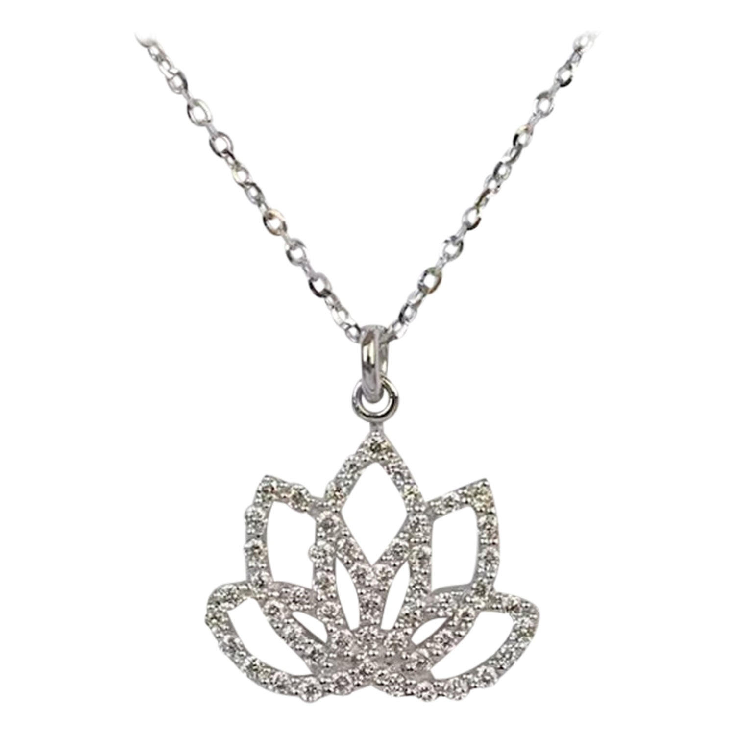14k White Gold Diamond Lotus Necklace Meditation Necklace Floral Necklace  For Sale at 1stDibs