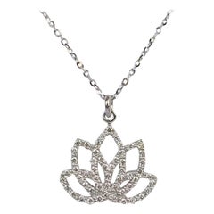 18k White Gold Diamond Lotus Necklace Meditation Necklace Floral Necklace