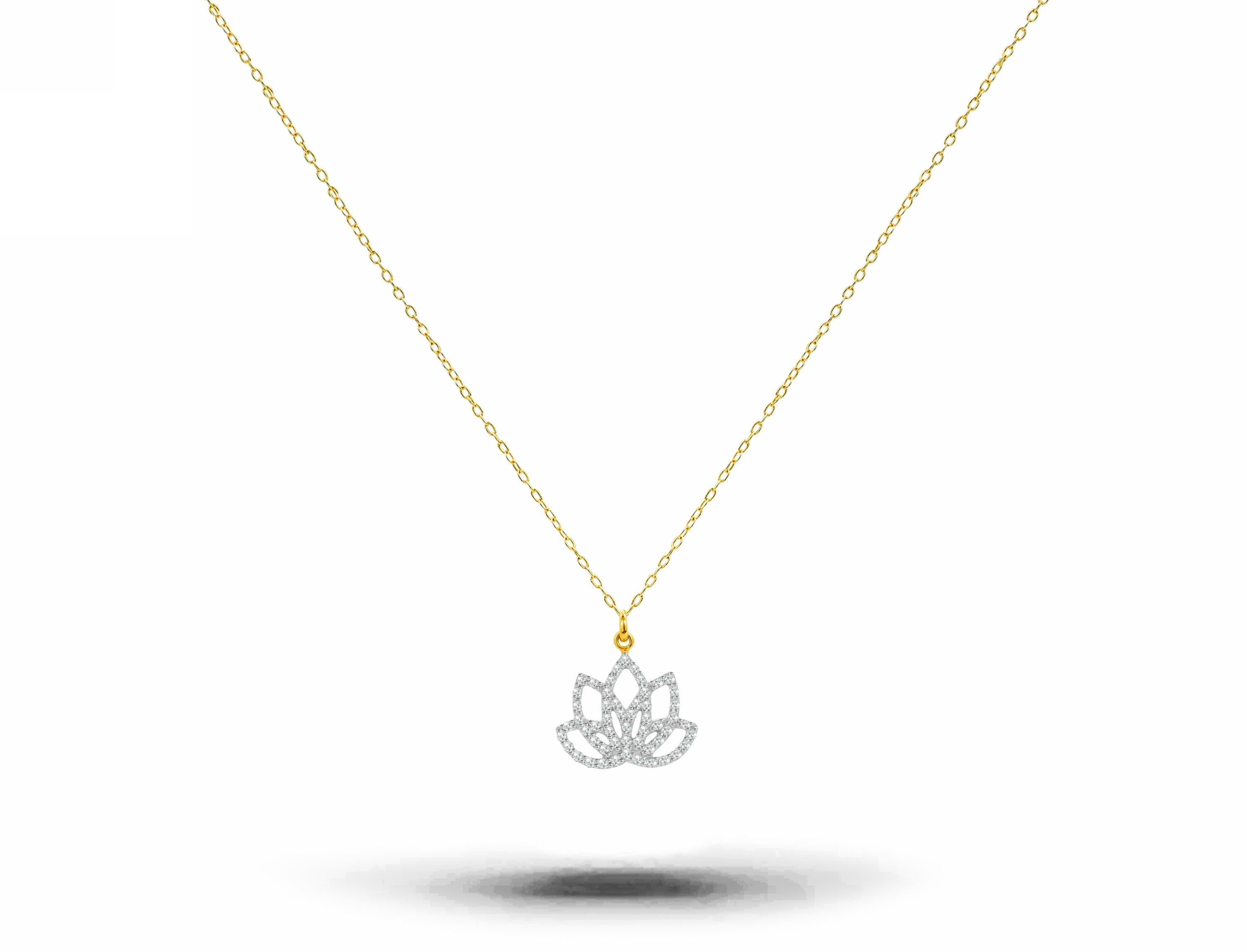 Modern 18k Gold Diamond Lotus Necklace Meditation Necklace Floral Necklace For Sale