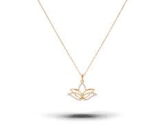 18k Gold Diamond Lotus Necklace Minimalist Spiritual Lotus Necklace
