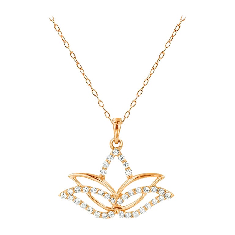 Collier lotus spirituel minimaliste en or 18 carats et diamants en vente