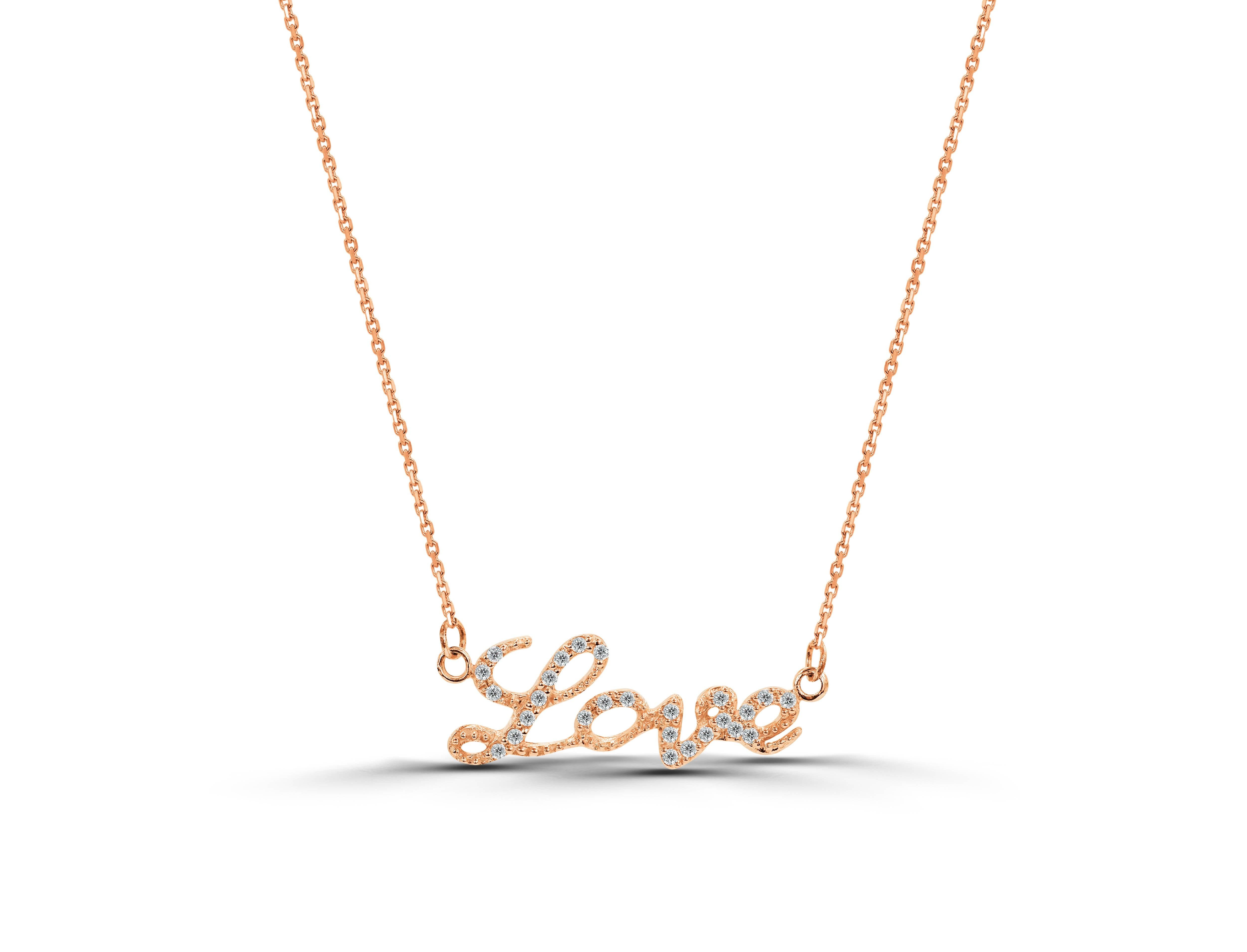 Collier de diamants d'amour, collier minimaliste et délicat, cadeau pour elle, or 18 carats, collier pour tous les jours, collier de diamants sertis en pavé.  

LOVE  Collier, diamant Love, collier pavé, collier de mariage, pendentif en diamant,