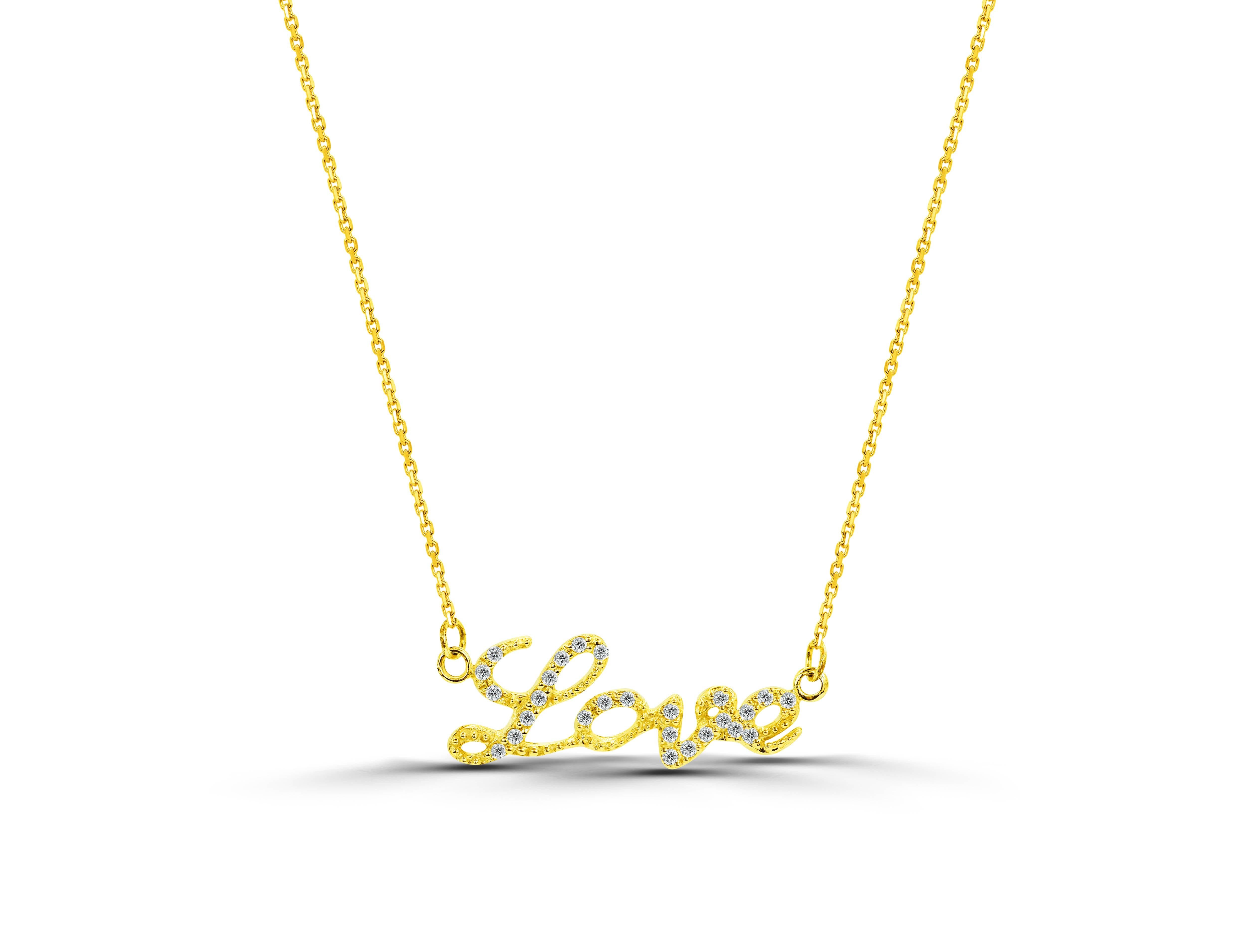 Modern 18k Gold Diamond Love Necklace Minimalist Dainty Necklace For Sale