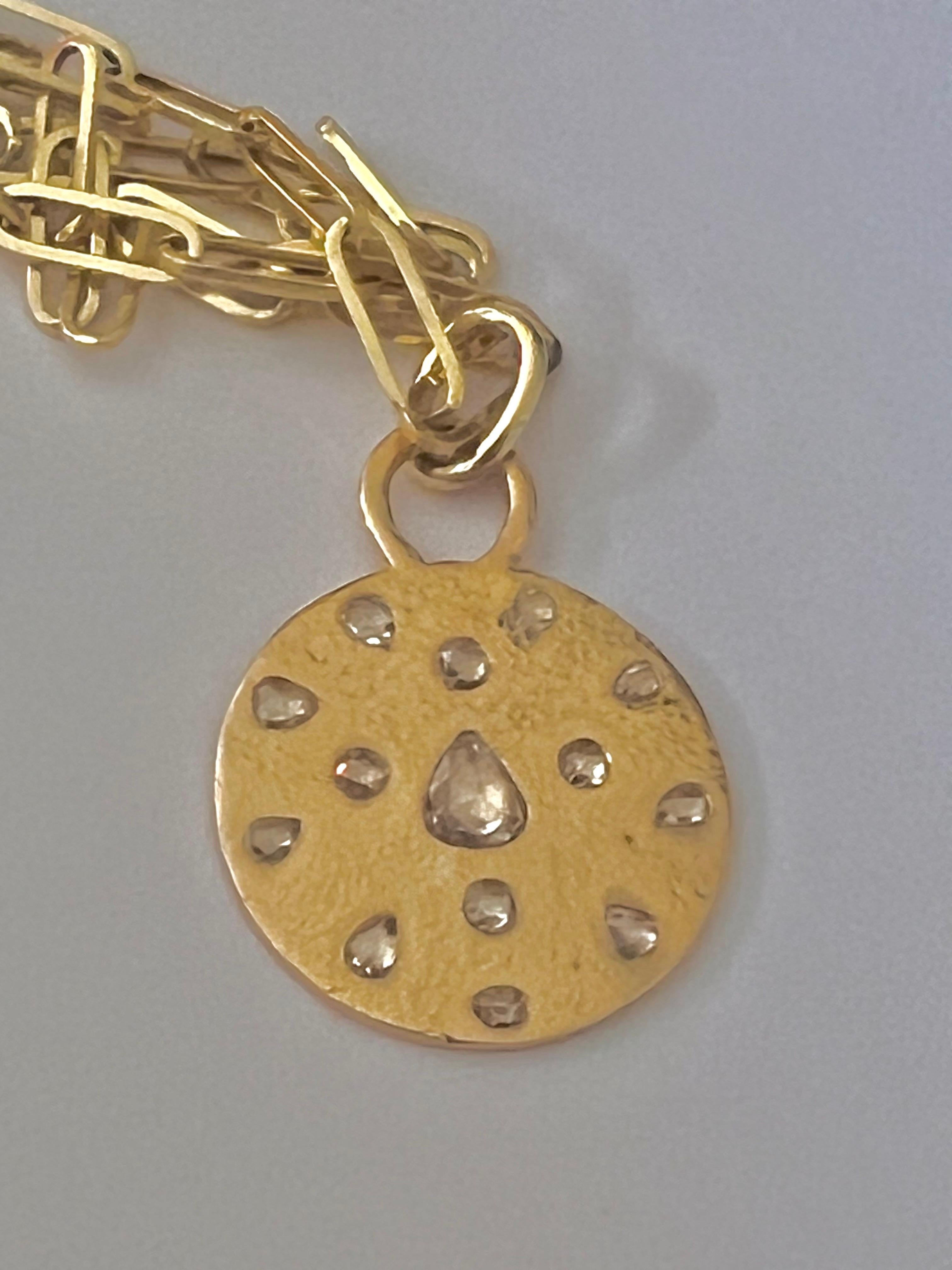 Rose Cut 18k Gold Diamond Mandala Necklace, handmade, one of a kind.  For Sale