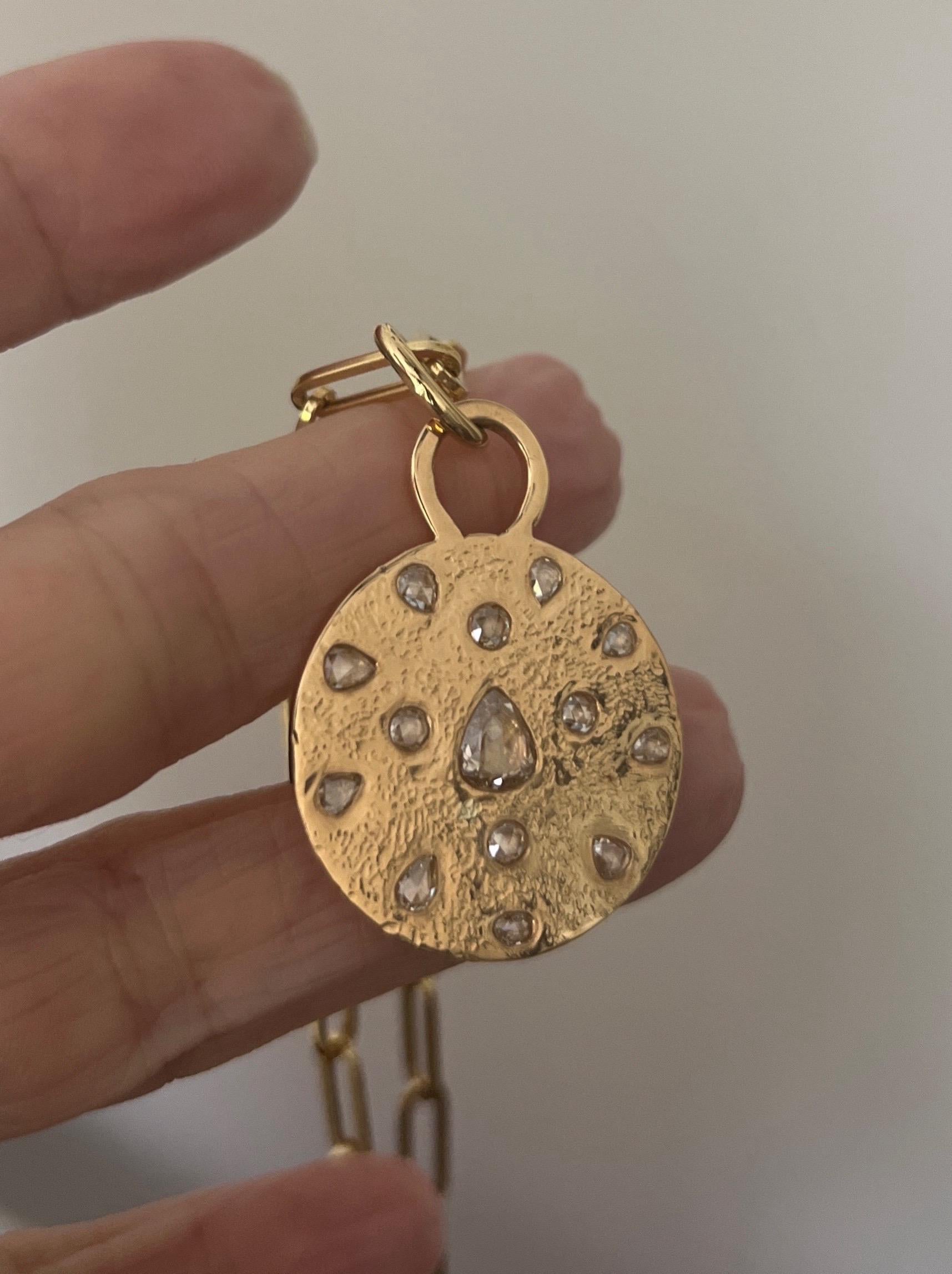 18k Gold Diamond Mandala Necklace, handmade, one of a kind. In New Condition For Sale In Monrovia, CA