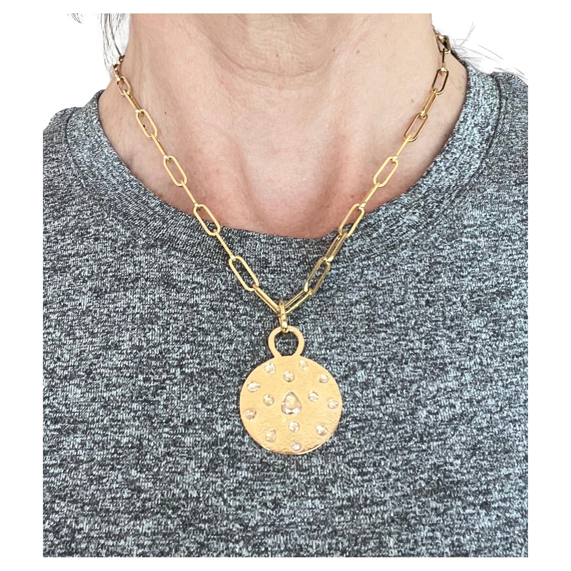 18k Gold Diamond Mandala Necklace, handmade, one of a kind.