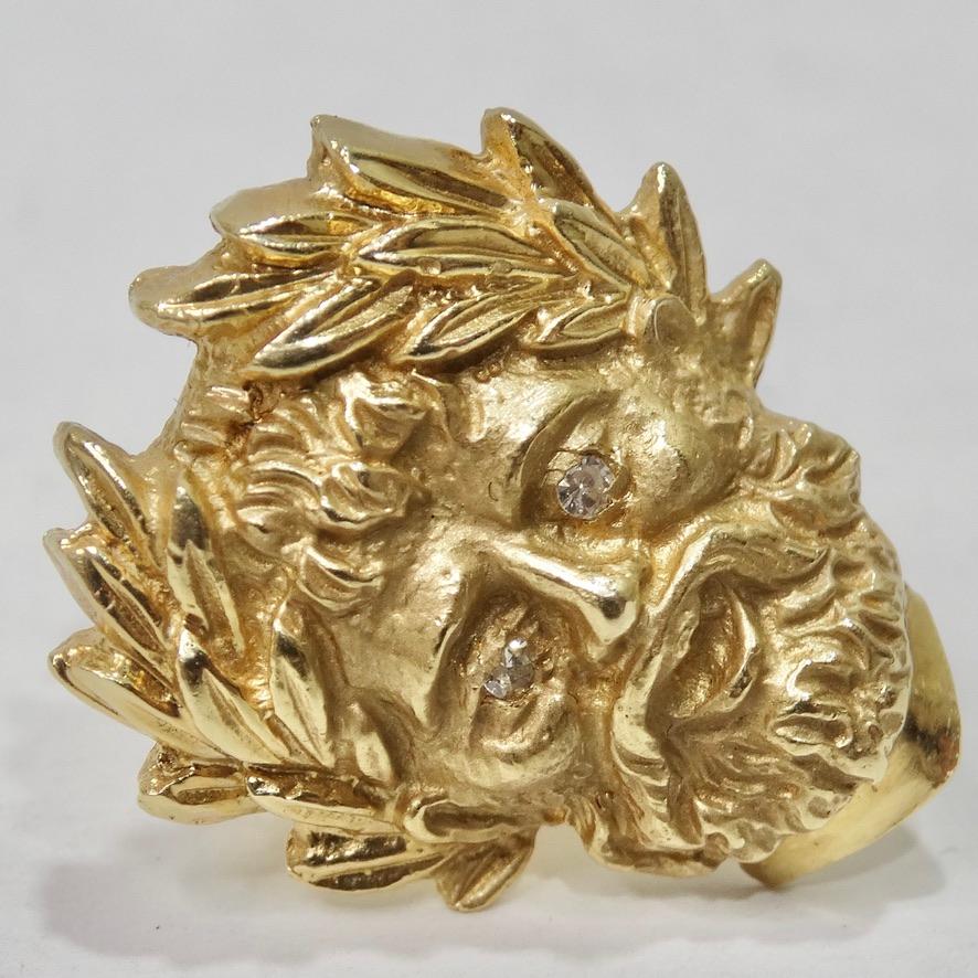 Do not miss out on these incredible 18K gold sculpture cuff links circa 1960! A stunning brushed 18K yellow gold is intricately sculpted to create the face of Moses with round clear diamonds for the eyes. These cuff links are a wearable work of art,