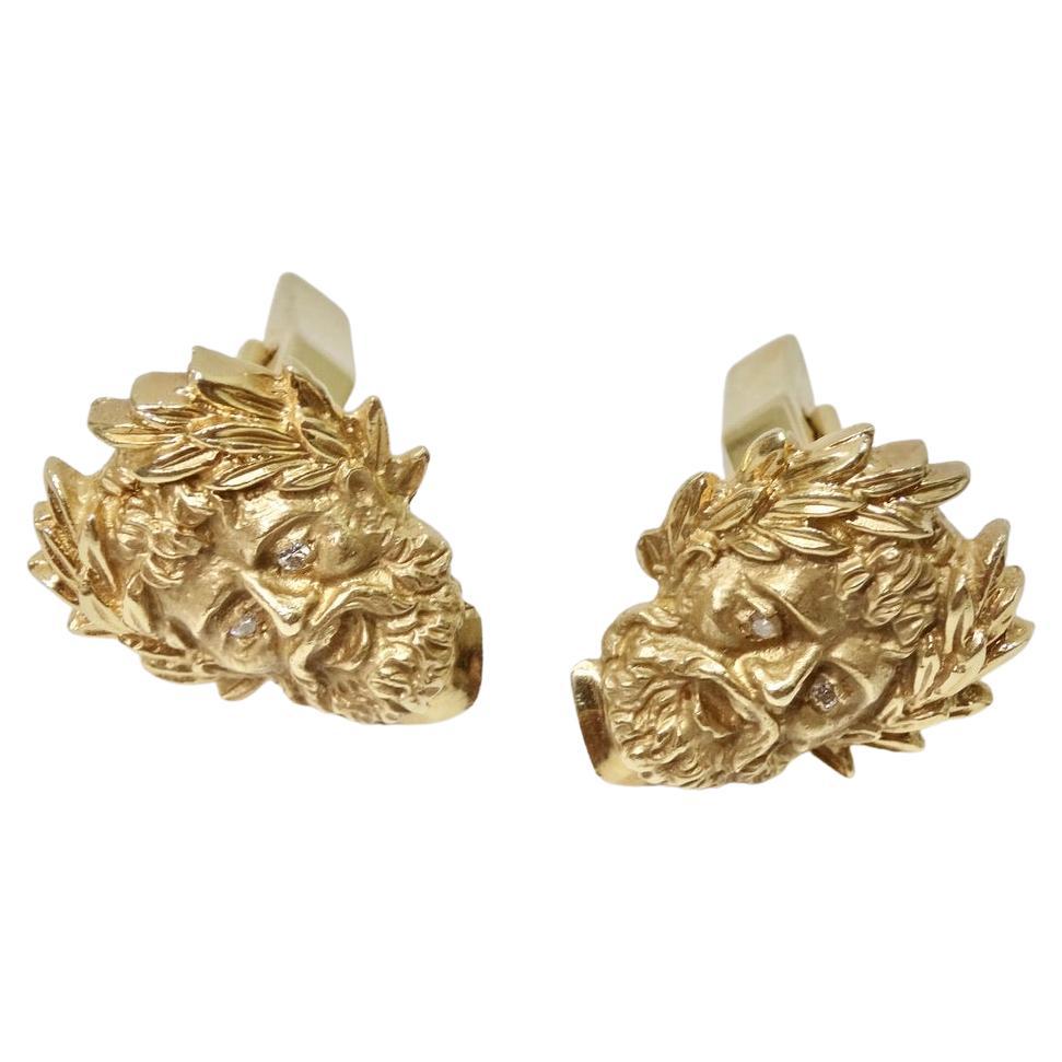 Pair of 18k Solid Gold Cufflinks with Diamonds Solitaire, Noble Coat of ...