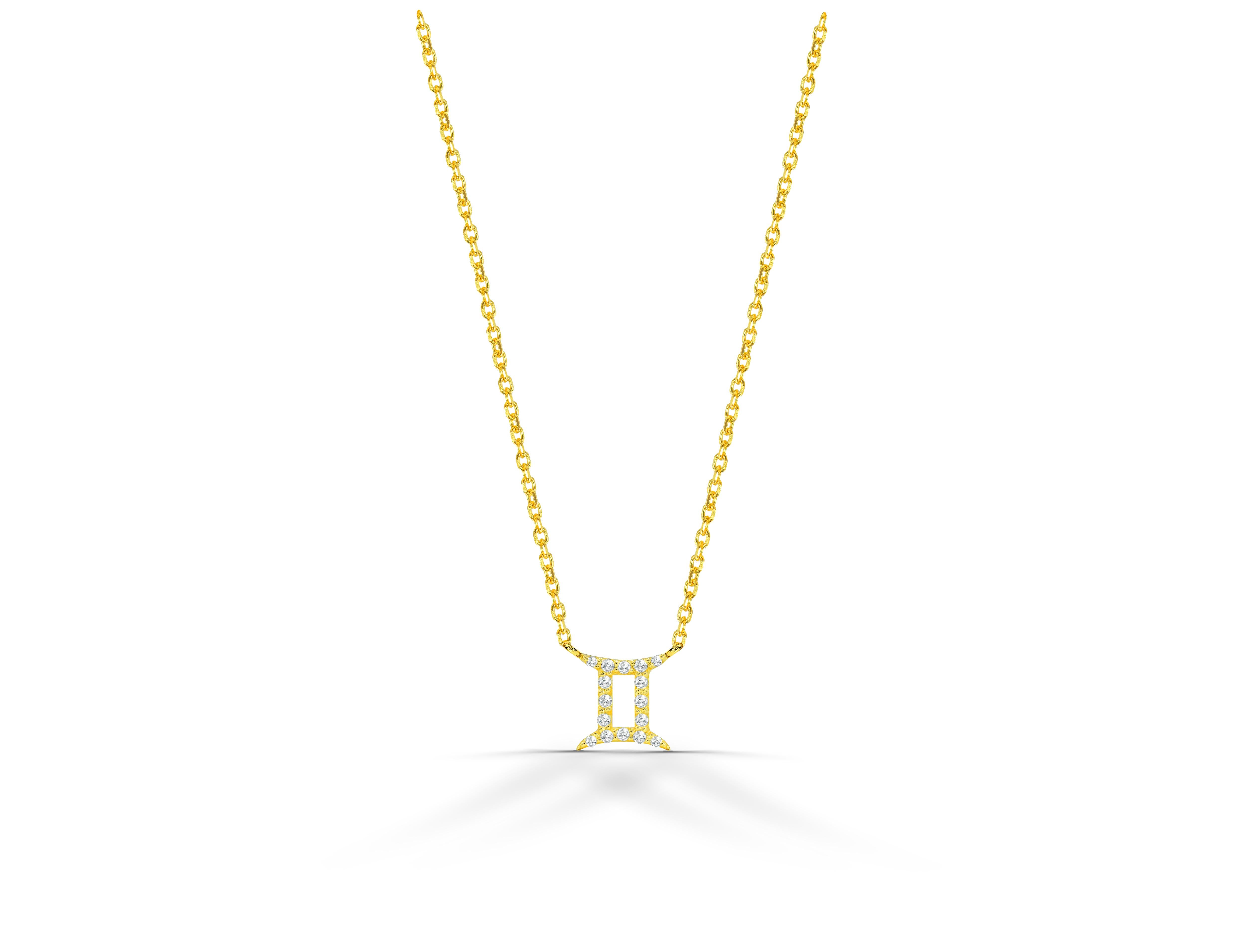 Beautiful and Sparkly Diamond Gemini Necklace made of 18k solid gold.
Available in three colorsof gold: Rose Gold / White Gold / Yellow Gold.

Natural genuine round cut diamond each diamond is hand selected by me to ensure quality and set by a