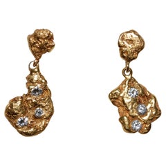 18k Gold Diamond Nugget Dangle Earrings