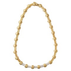 18k Gold Diamond Panel Link Collar Necklace