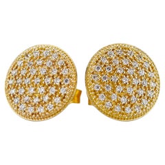 18k Gold Diamond Pavé Round Button Stud Earrings by NOOI