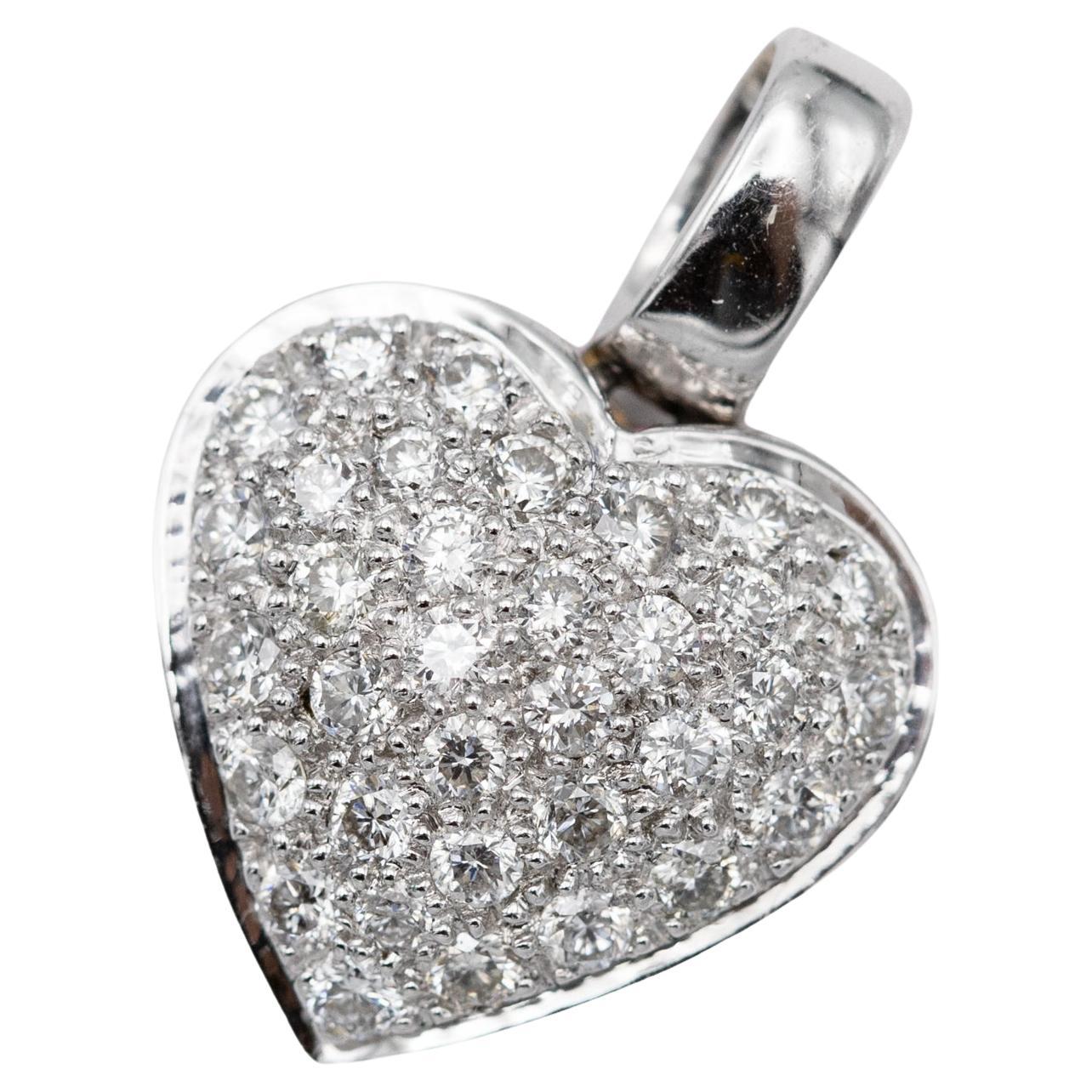 18k gold diamond pendant - Vintage solid gold heart charm - Romantic gift For Sale