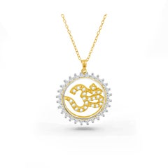 0.29 Carat diamond 18K Gold Om Lotus Hindu Pendant Necklace