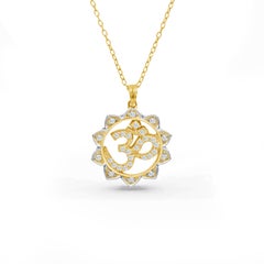 0.18 CT Diamond 18K Gold Lotus Om Pendant necklace