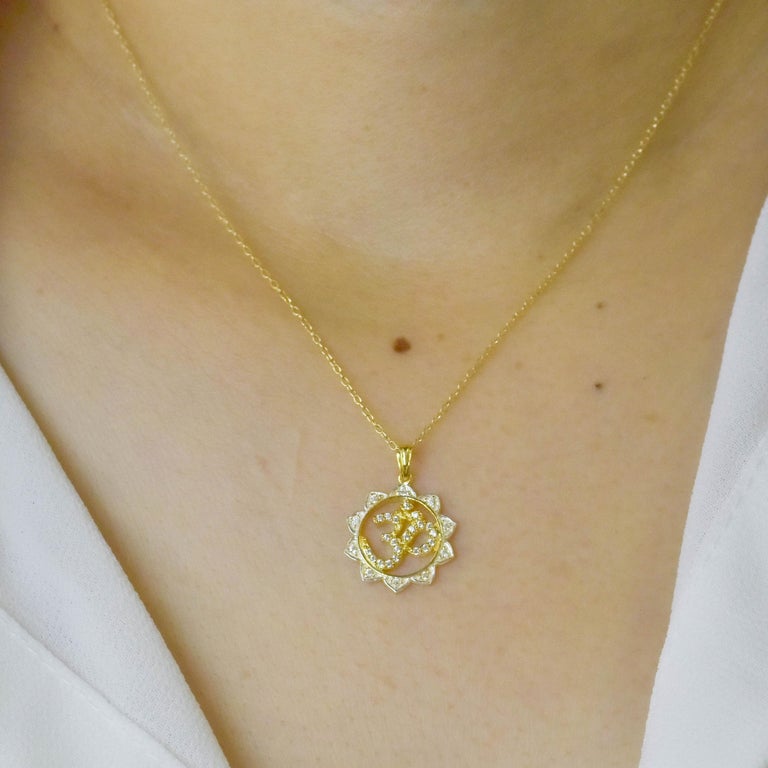 0.18 CT Diamond 18K Gold Lotus Om Pendant necklace For Sale at 1stDibs
