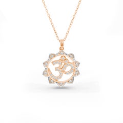 0.18 CT Diamond 18K Gold Lotus Om Pendant necklace