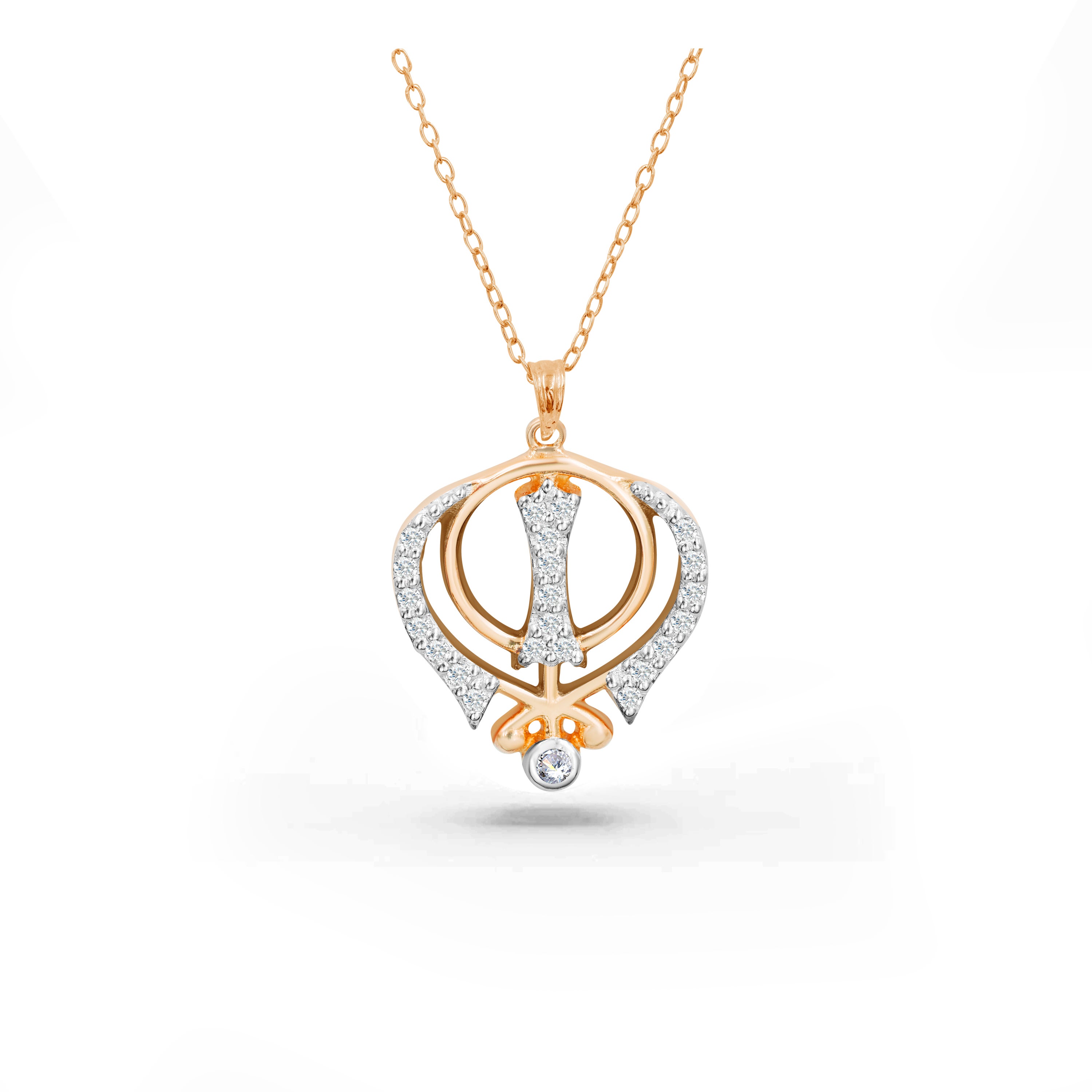 0,12 Karat Diamant 18K Gold Khanda Religiöse Sikhism Halskette 