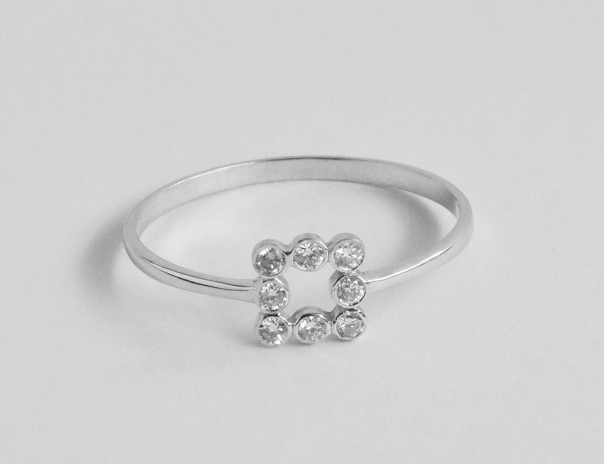 For Sale:  18k Gold Diamond Ring Bezel Set Diamond Band Ring Square Ring 6