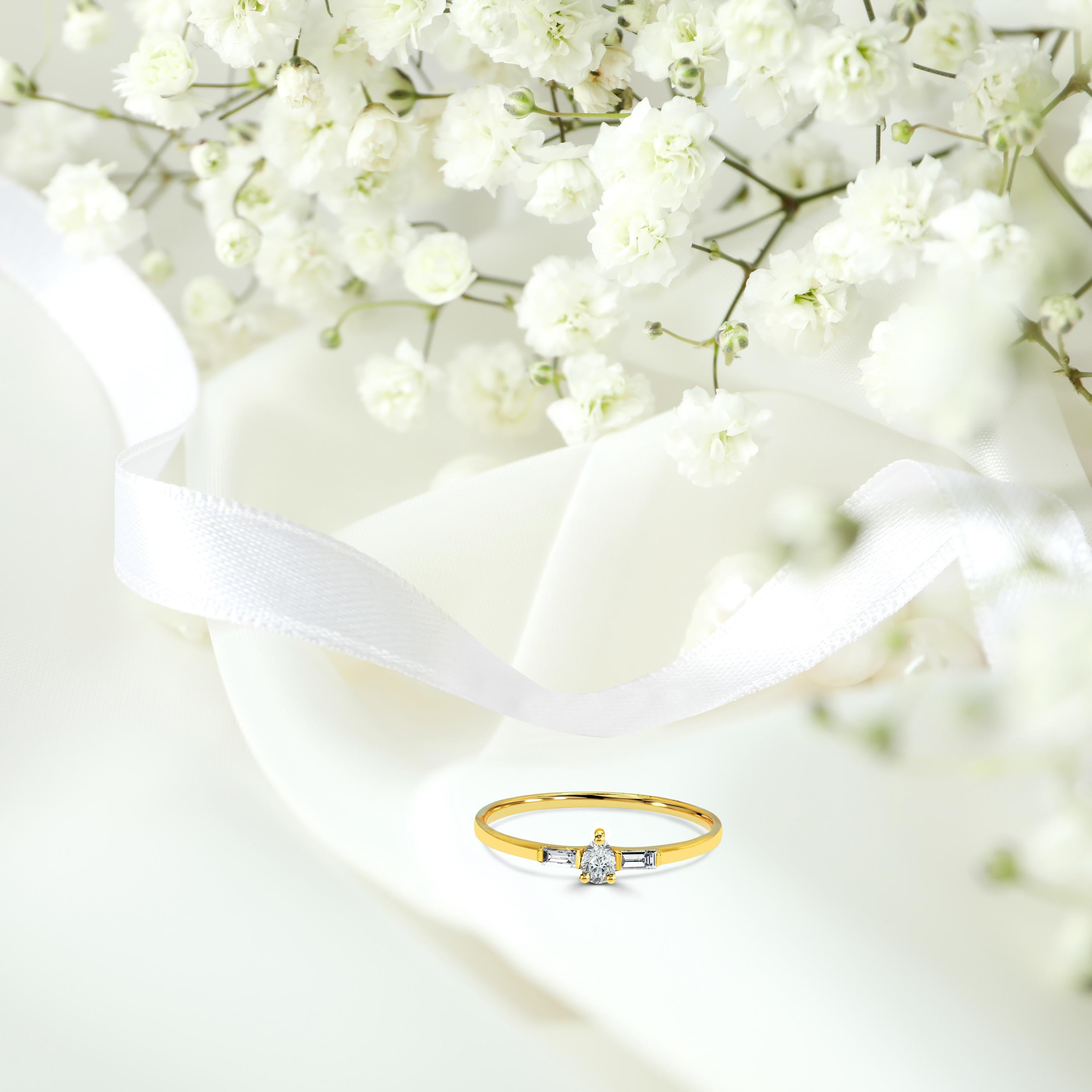 For Sale:  18k Gold Diamond Ring Pear Cut Diamond Ring Baguette Diamond Ring 7