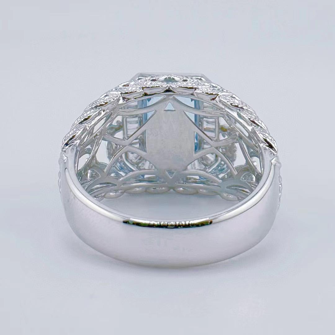 Anillo de diamantes de oro de 18 quilates con aguamarina Super Santa María certificada por el Gremio de 3,20 quilates en venta 7