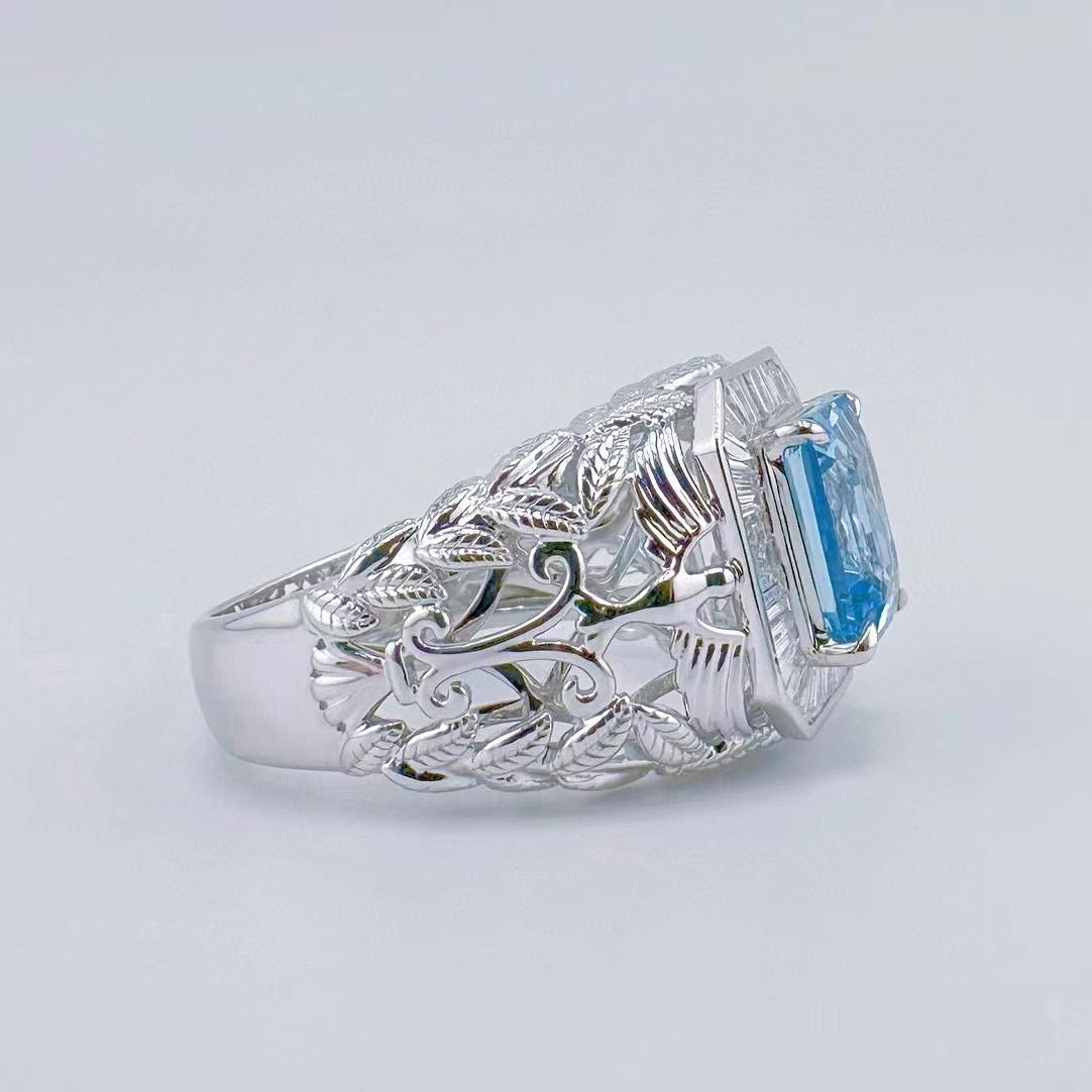 Femenino o masculino Anillo de diamantes de oro de 18 quilates con aguamarina Super Santa María certificada por el Gremio de 3,20 quilates en venta