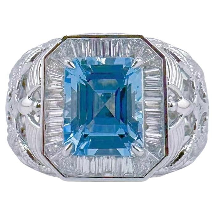 18K Gold Diamantring mit 3,20ct Guild zertifiziertem Super Santa Maria Aquamarin
