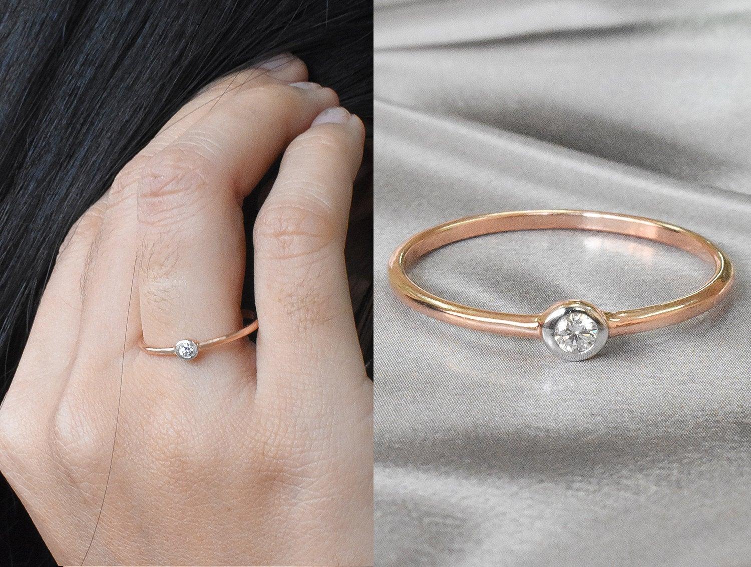 For Sale:  18k Gold Diamond Round Diamond Bezel Set Ring Diamond Solitaire Ring 5