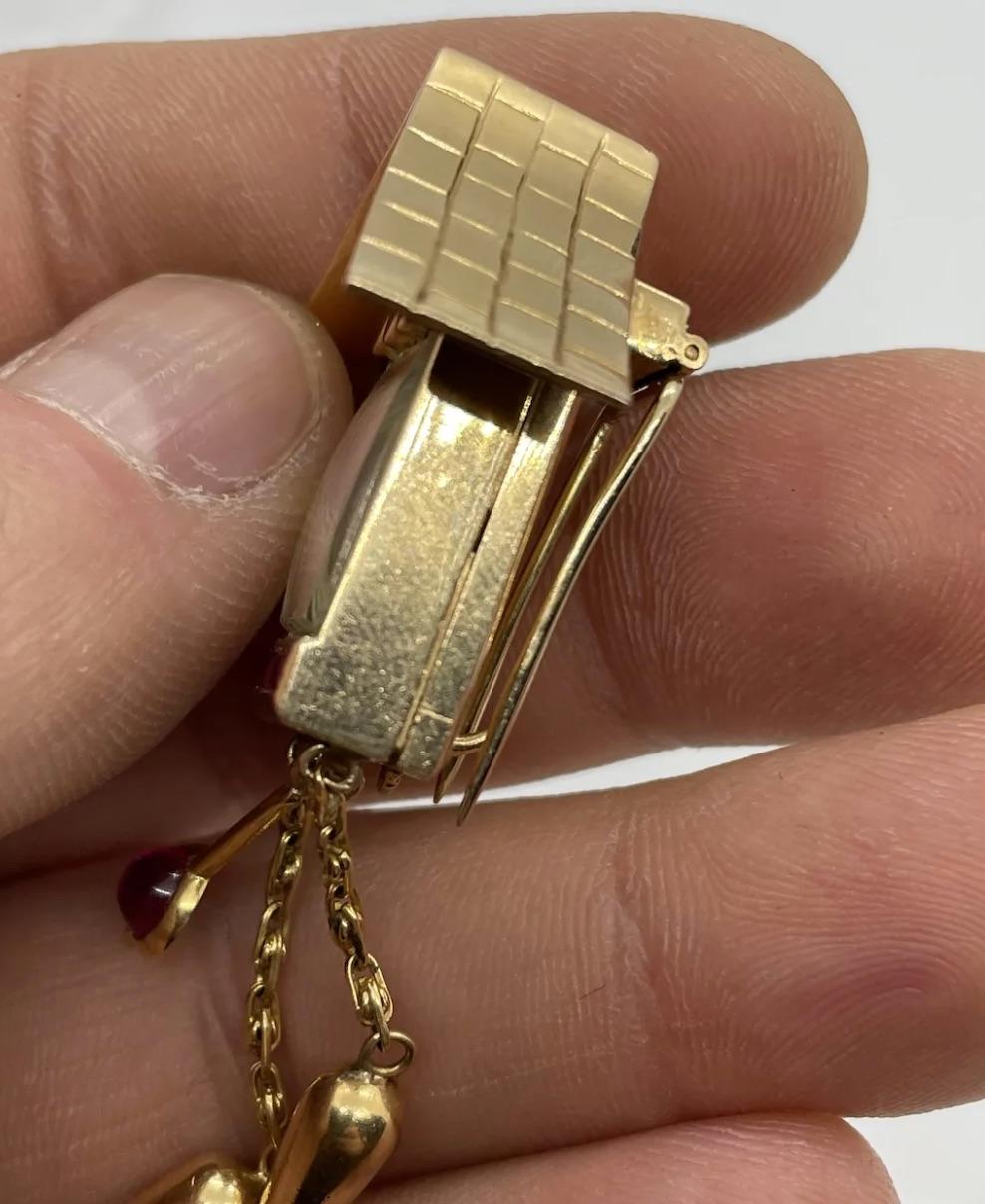 Modern 18k Gold Diamond Royce Watch Pin Cuckoo Pagoda