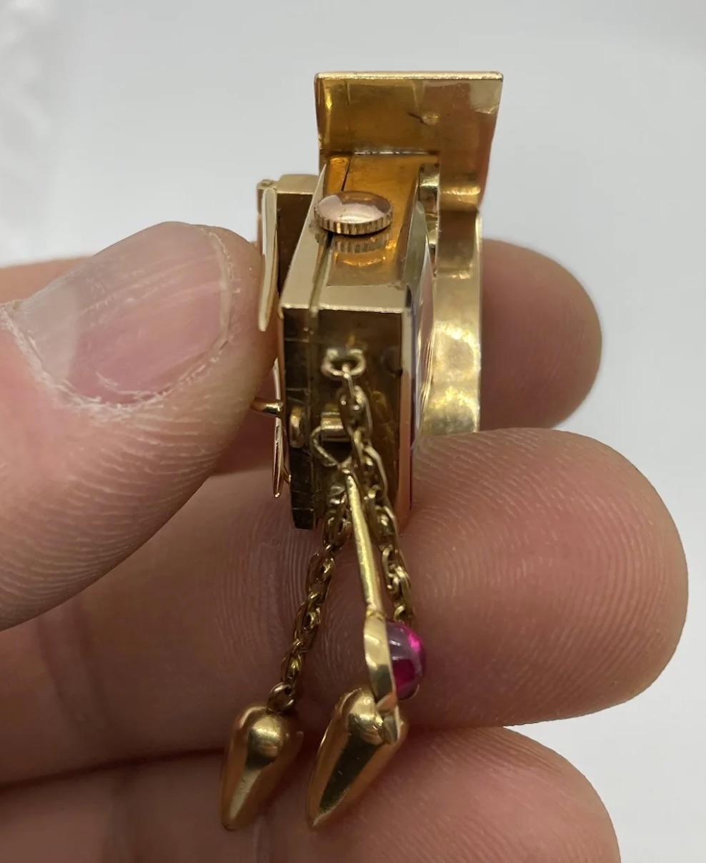 Mixed Cut 18k Gold Diamond Royce Watch Pin Cuckoo Pagoda