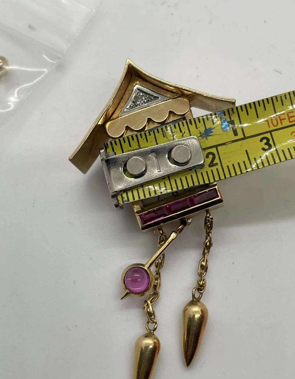 Women's or Men's 18k Gold Diamond Royce Watch Pin Cuckoo Pagoda