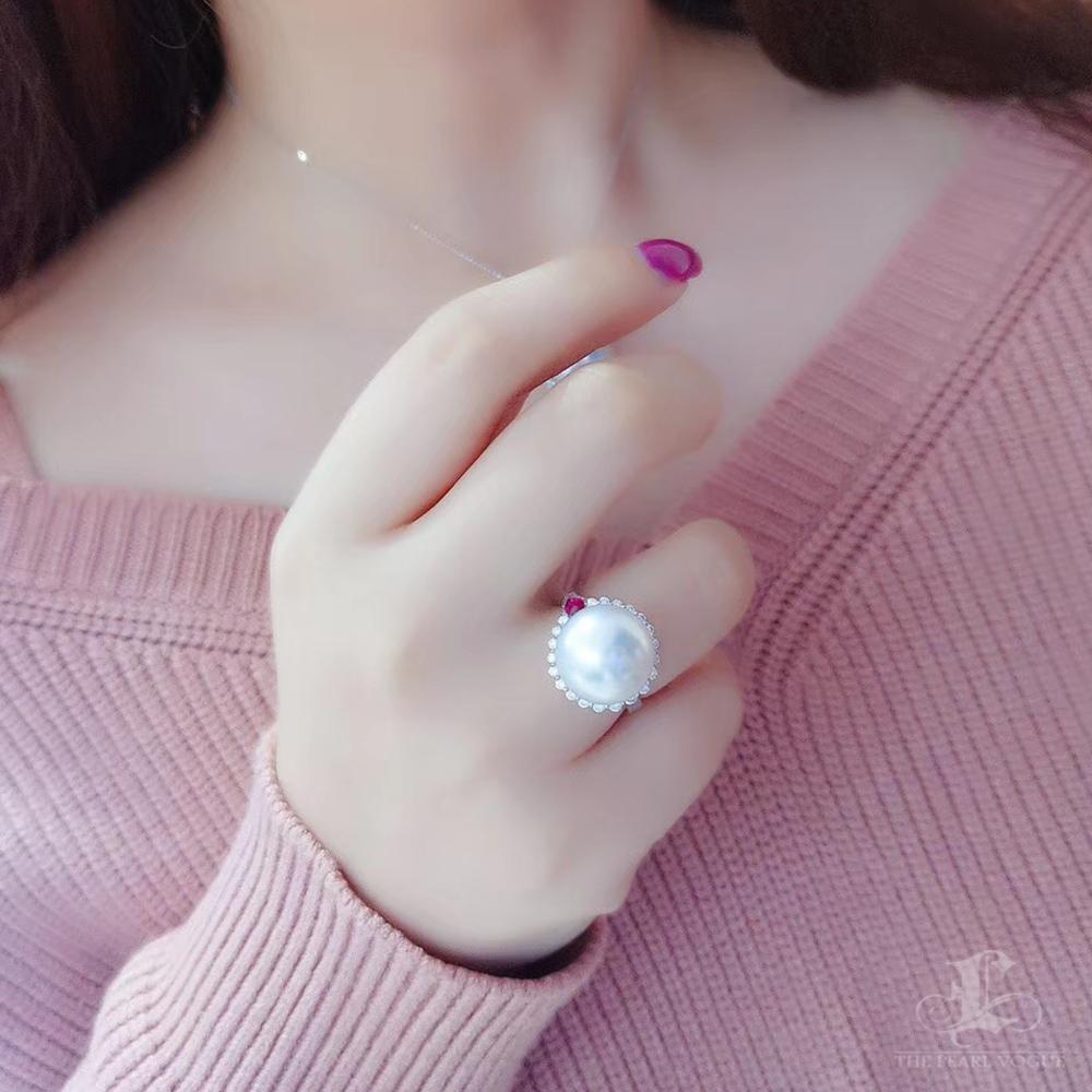Uncut 【Crown Radiance】Flame Aurora South Sea Pearl Ruby Diamond Cocktail Ring For Sale