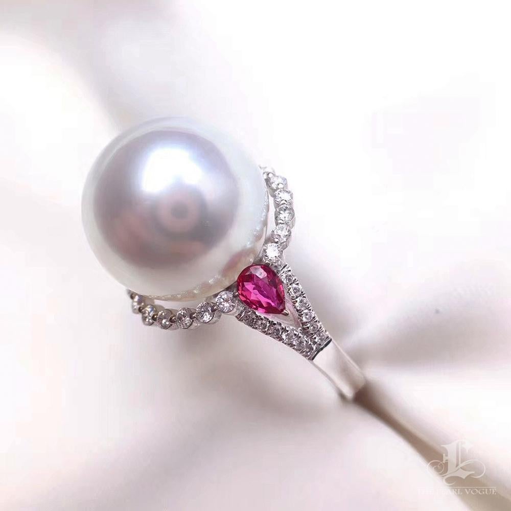 Women's 【Crown Radiance】Flame Aurora South Sea Pearl Ruby Diamond Cocktail Ring For Sale