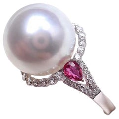 【Crown Radiance】Flame Aurora Perle des mers du Sud Rubis Diamant Bague de cocktail