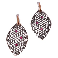 18K Gold Diamond Ruby Dangling Earrings