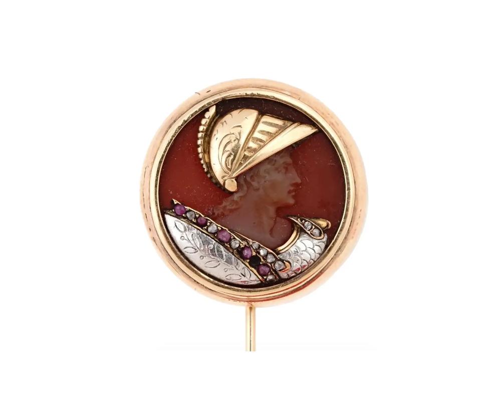 Women's 18K Gold Diamond Ruby Gladiator Cameo Stick Pin